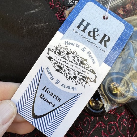 New Hearts and Roses Goth Steampunk Dress Red Floral Black Fit & Flare Size 10 - Picture 6 of 7